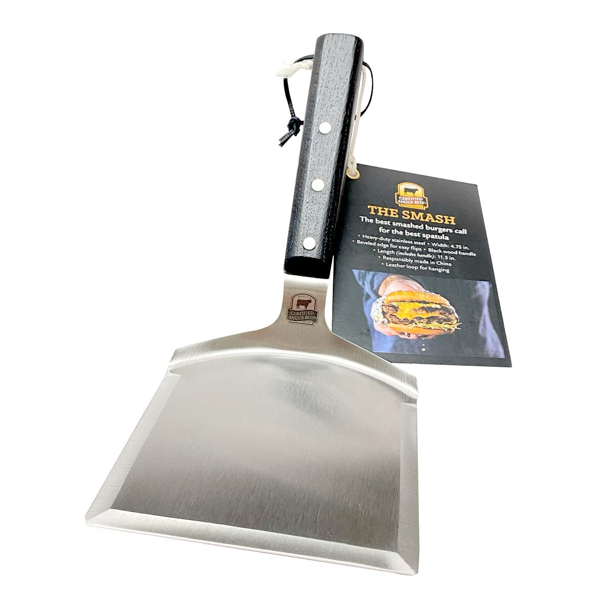 Certified Angus Beef spatula front view showing full blade and handle for confident pressing