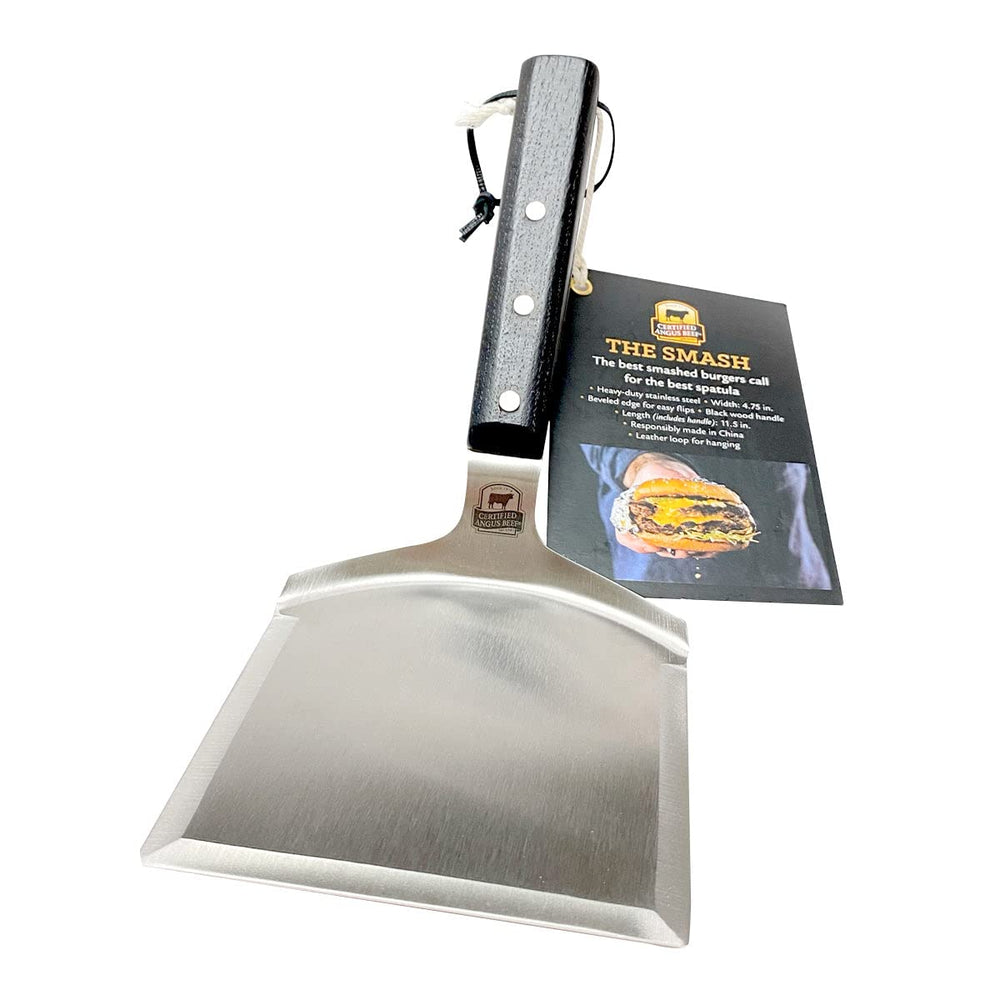 Certified Angus Beef spatula front view showing full blade and handle for confident pressing