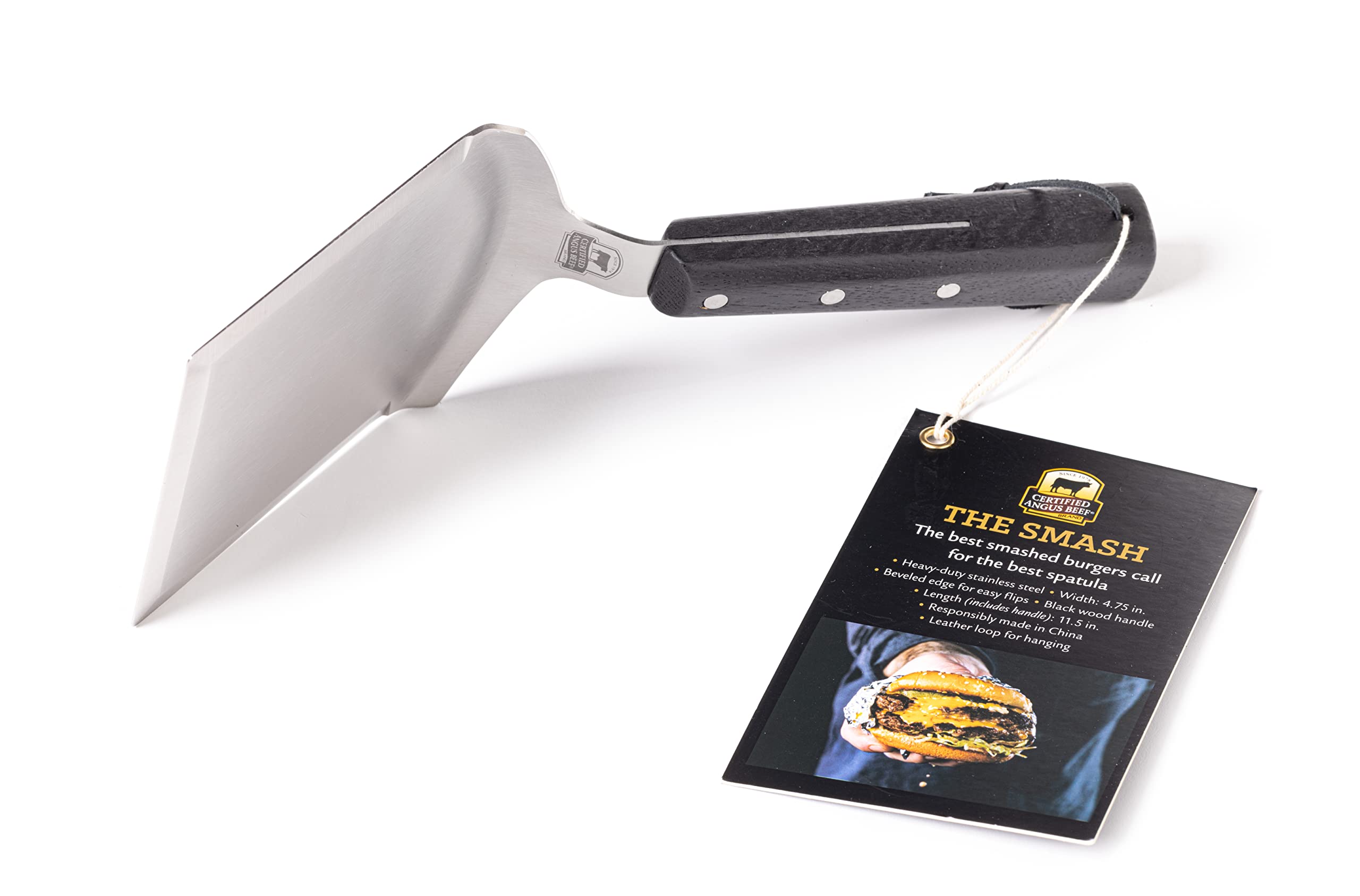 Certified Angus Beef riveted wood handle detail offering a secure ergonomic grip