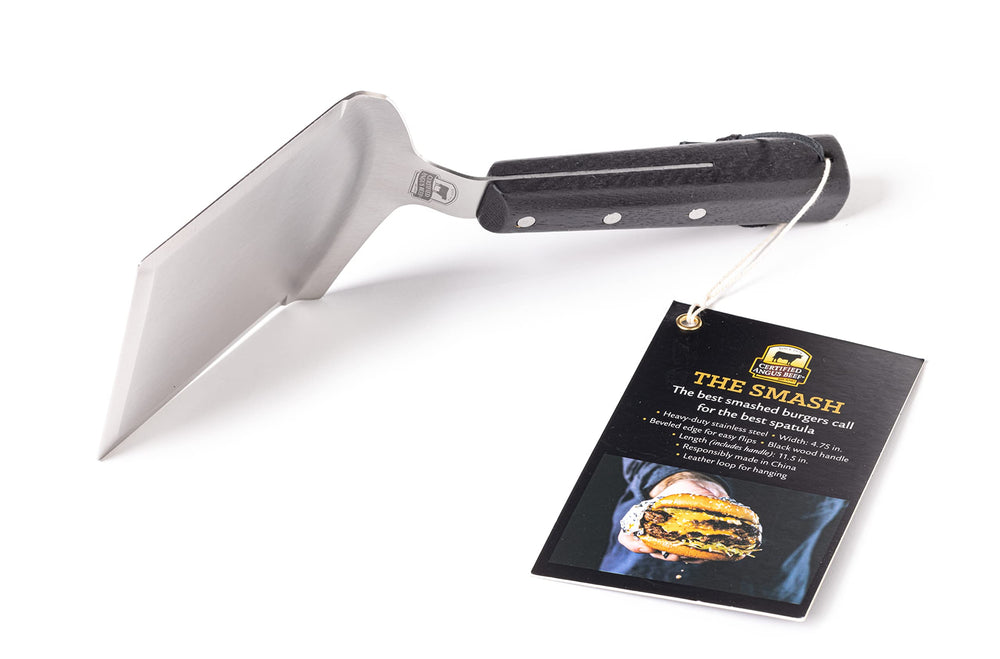 Certified Angus Beef riveted wood handle detail offering a secure ergonomic grip