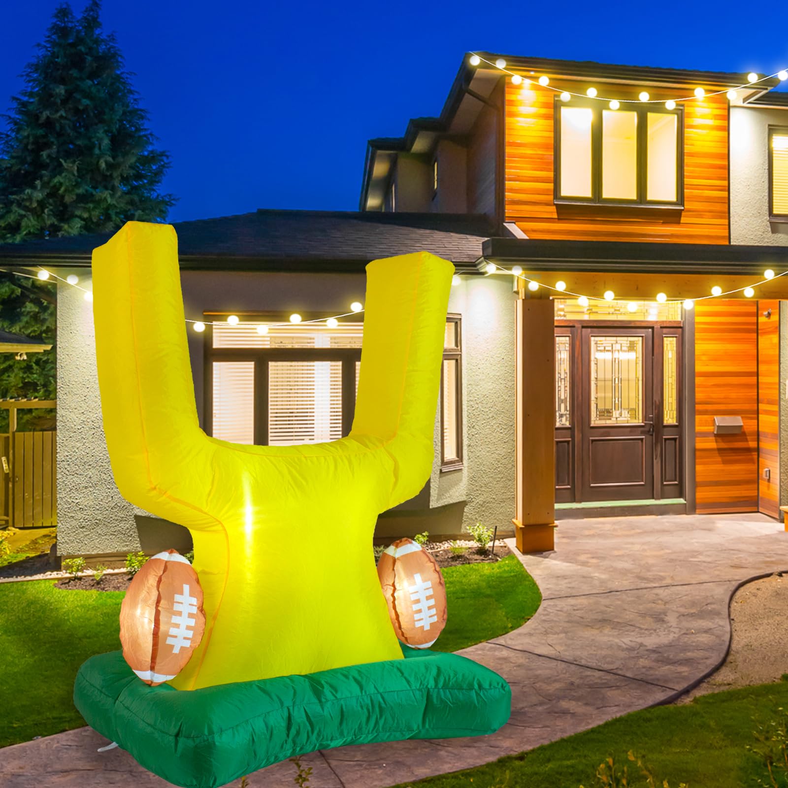 Cextoga next to football to show size and easy placement on lawn