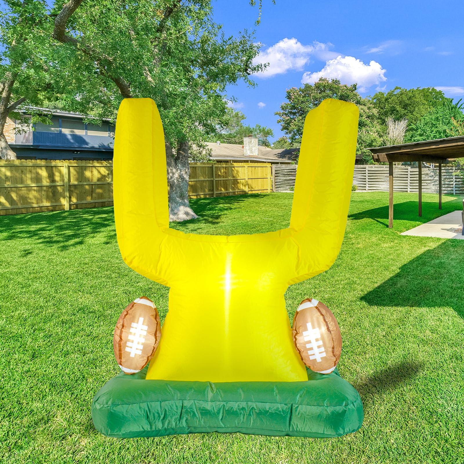 Cextoga anchored to lawn with stakes and ropes for stable outdoor display