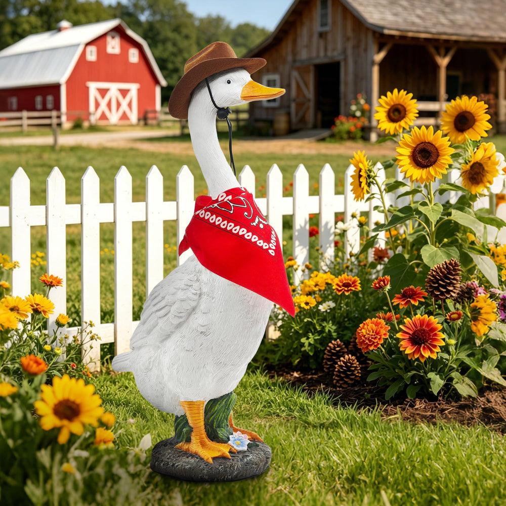 CFFOWNUG red bandana tied around neck showing easy seasonal styling