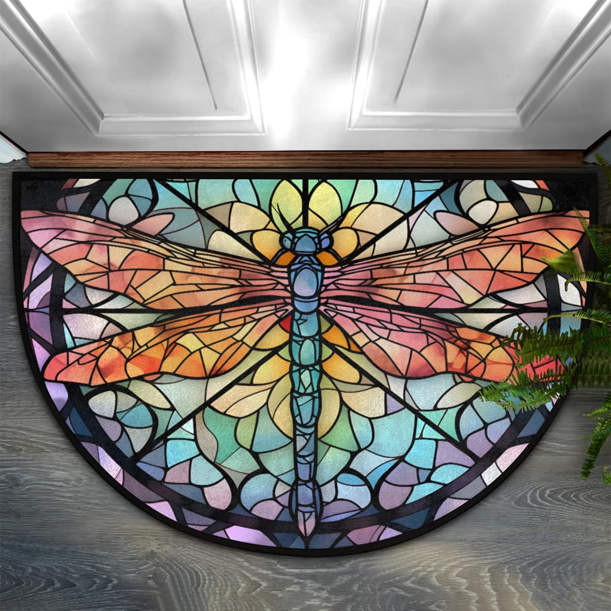 cfpolar dragonfly front view showing colorful stained glass design and welcoming look