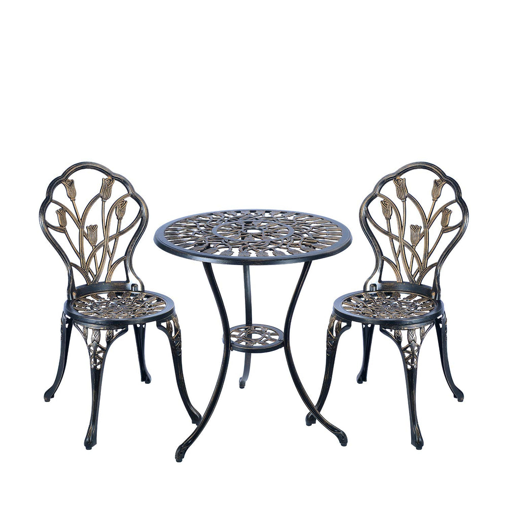 C/G patio casa bistro set front view showing compact antique copper styling and curb appeal