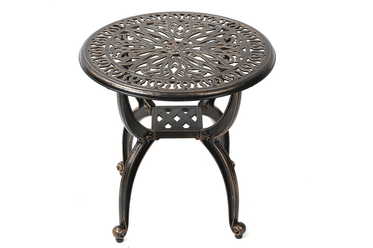 C/G patio casa front view showing stable copper-tone table and decorative appeal