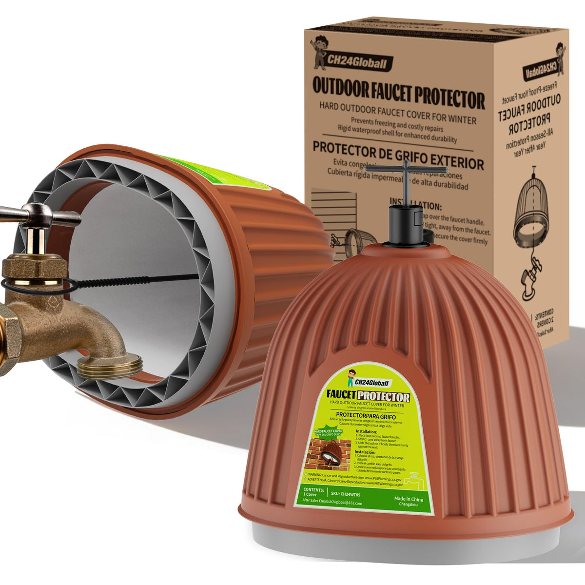 CH24Globall front view showing cover protecting faucet, improves freeze protection