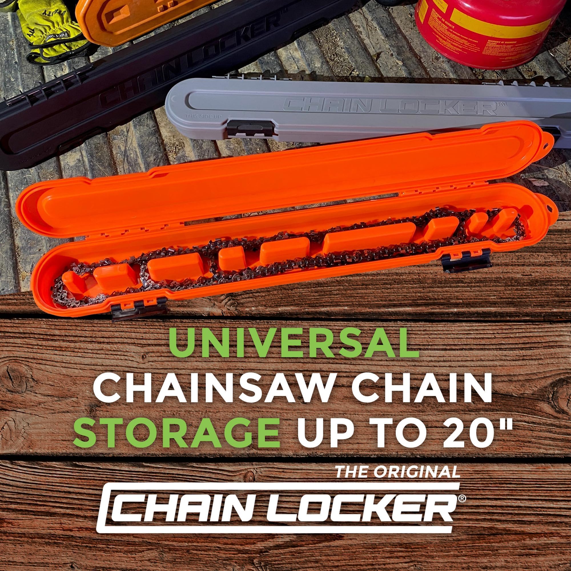 Close view of Chain Locker label and patent marking showing USA-made quality benefit