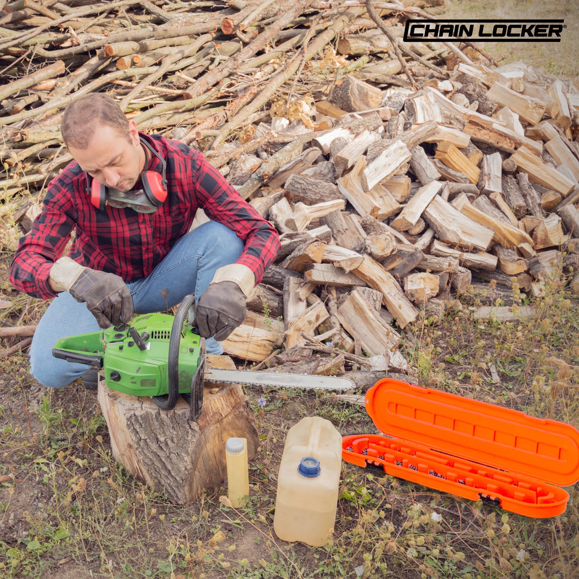 Chain Locker on jobsite with chainsaw showing quick transport and on-site readiness