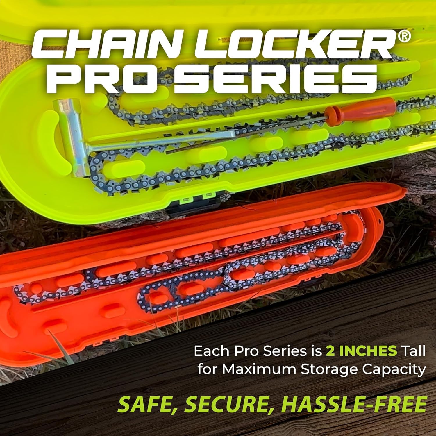 Chain Locker holding sharpeners and wrenches illustrating brand tool convenience