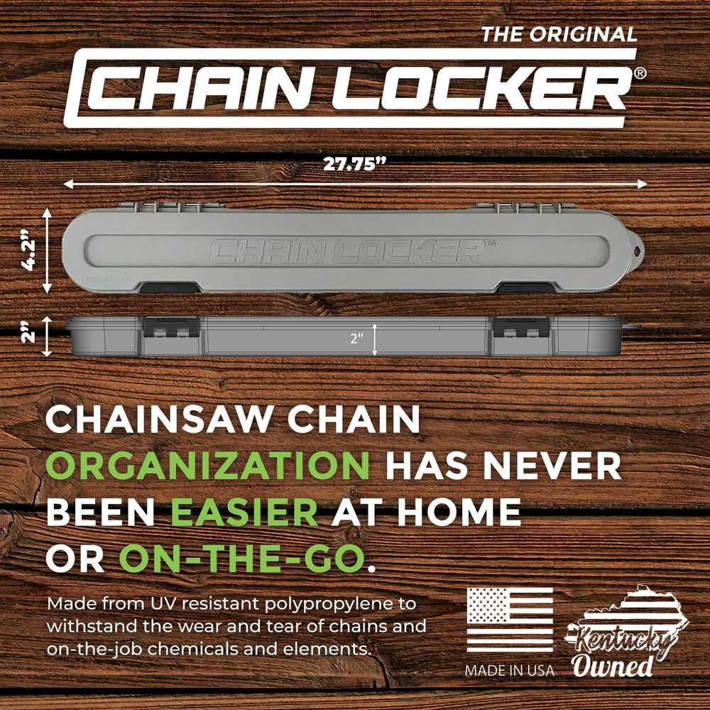 Chain Locker with ruler showing fits chains up to 20 inches