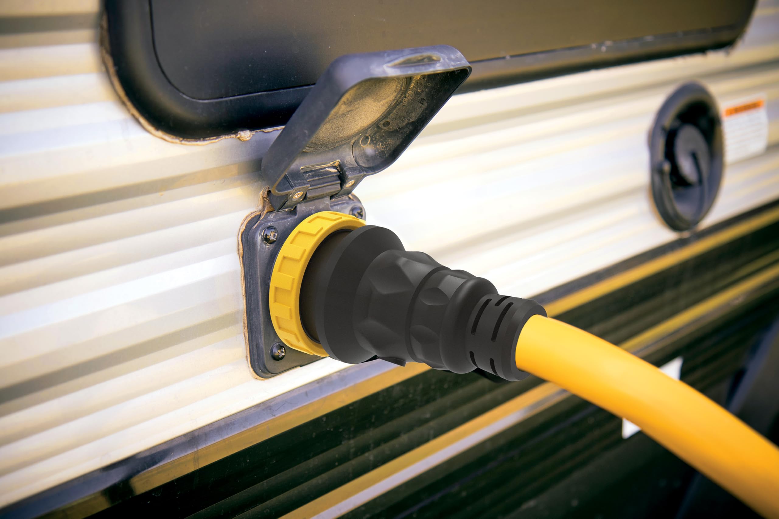 Champion Power Equipment SS2-50R receptacle detail showing secure locking ring benefit