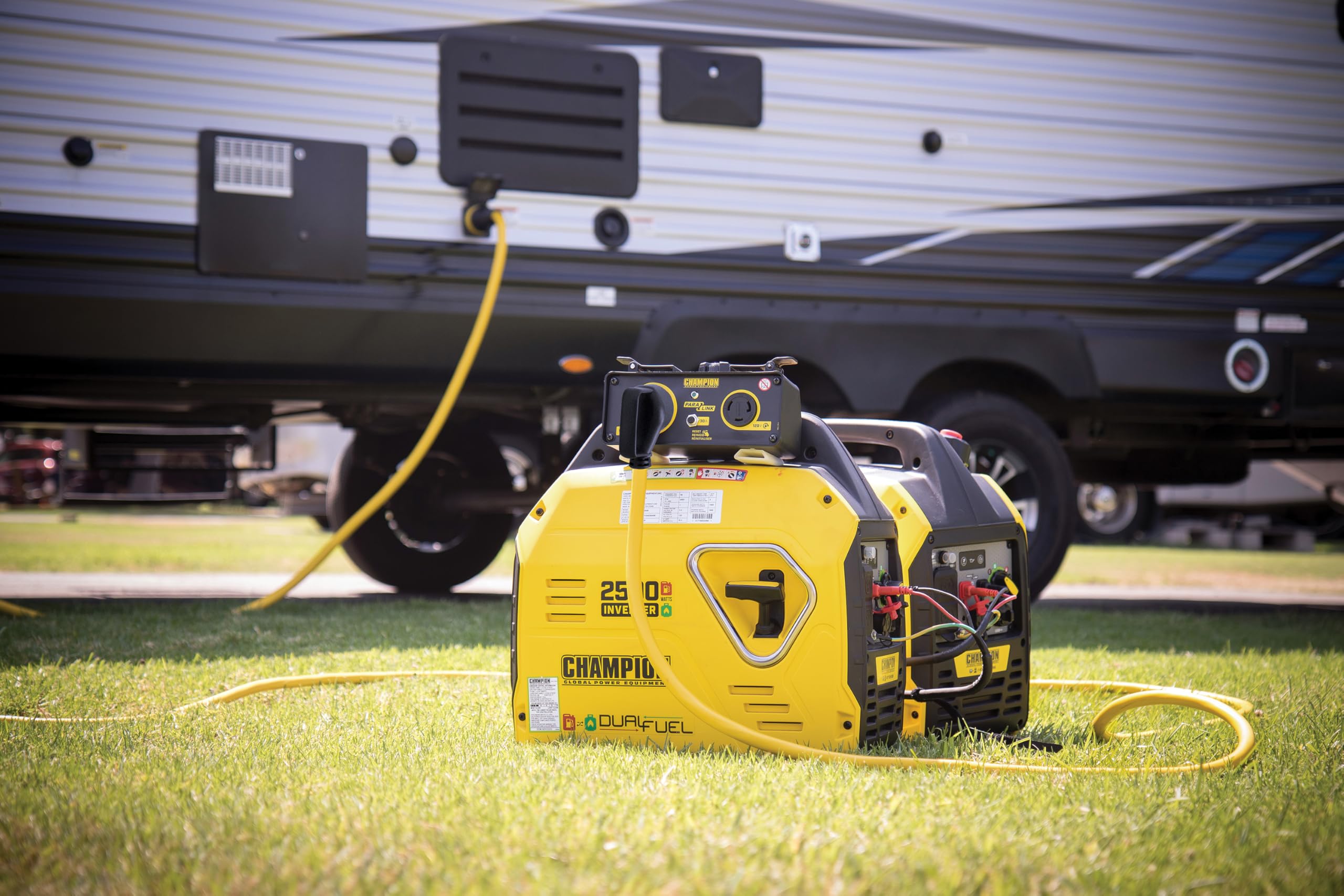 Champion cord plugged into generator illustrating easy power hookup