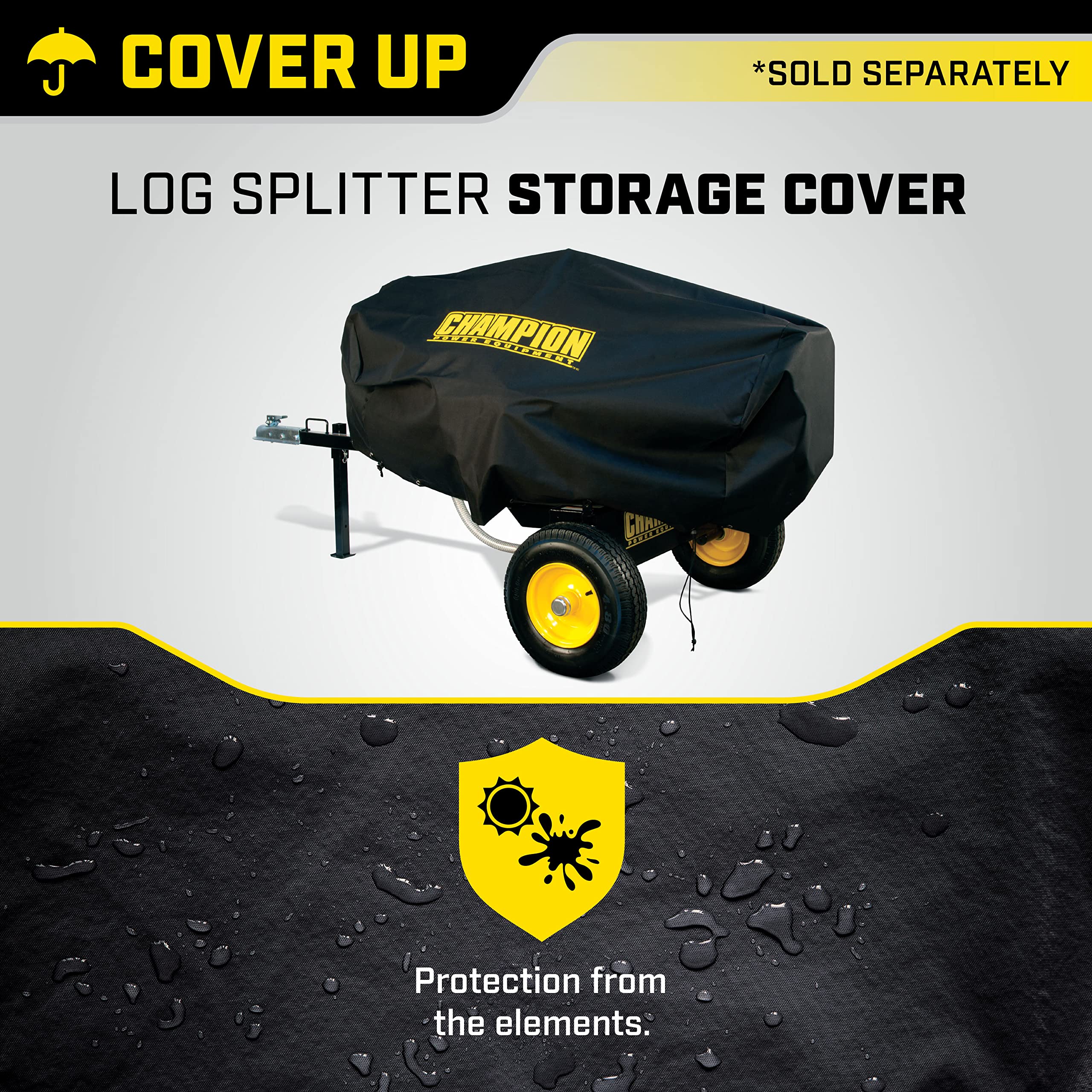 Champion cover shown installed on a log splitter demonstrating secure protection
