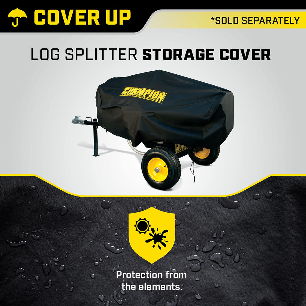 Champion cover shown installed on a log splitter demonstrating secure protection