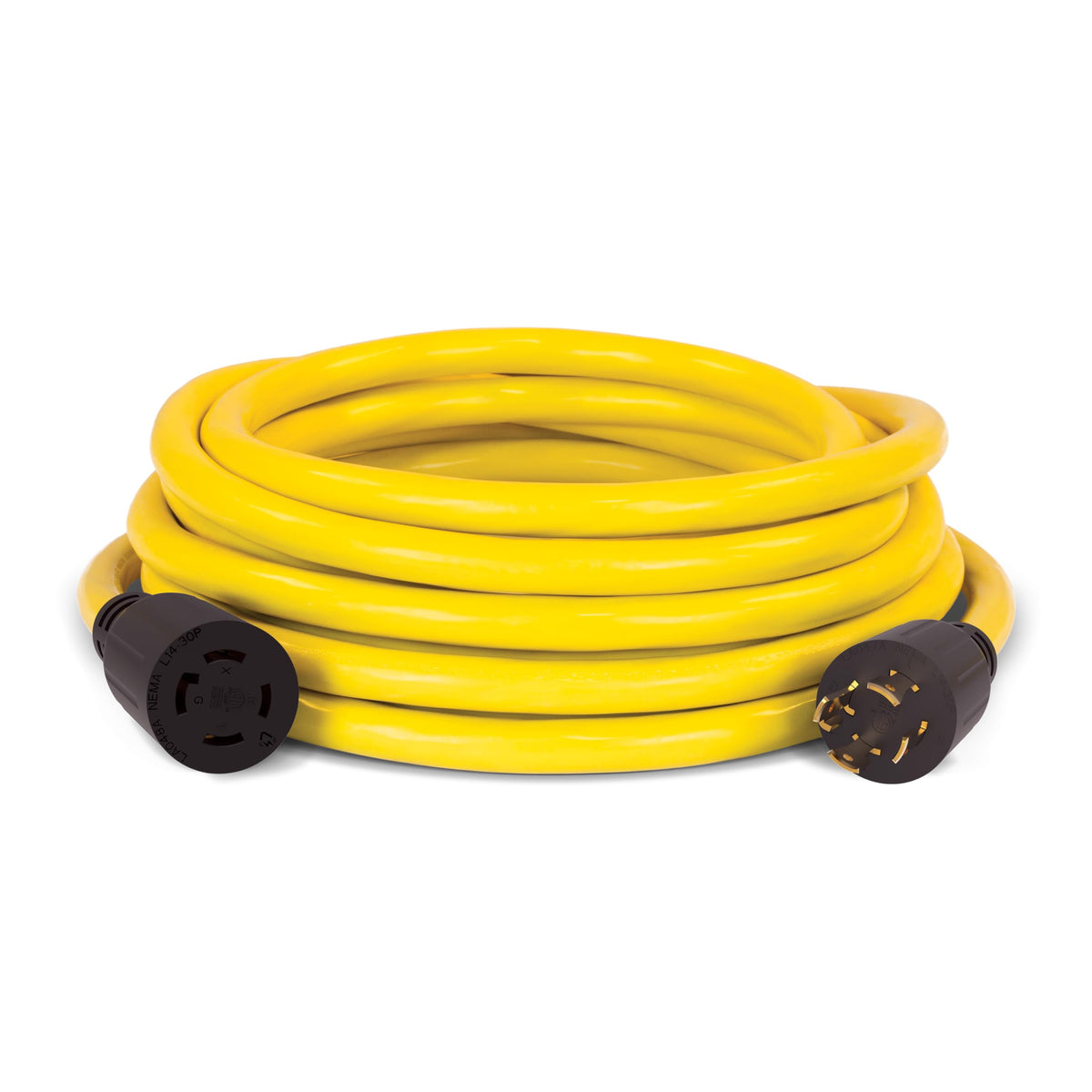 Champion front connector and rating label showing secure locking and correct voltage
