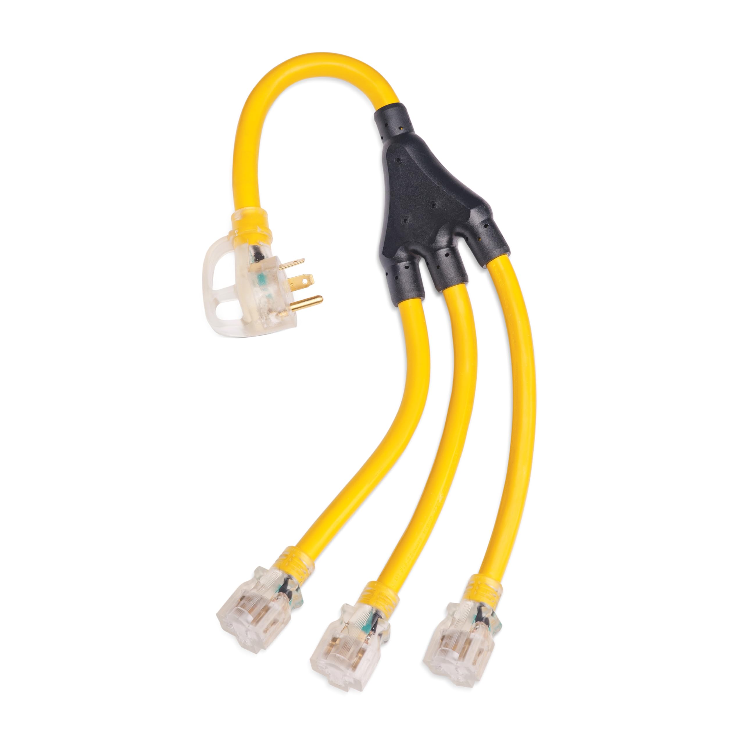 Champion front view of adapter showing TT-30P to three outlets for versatile power