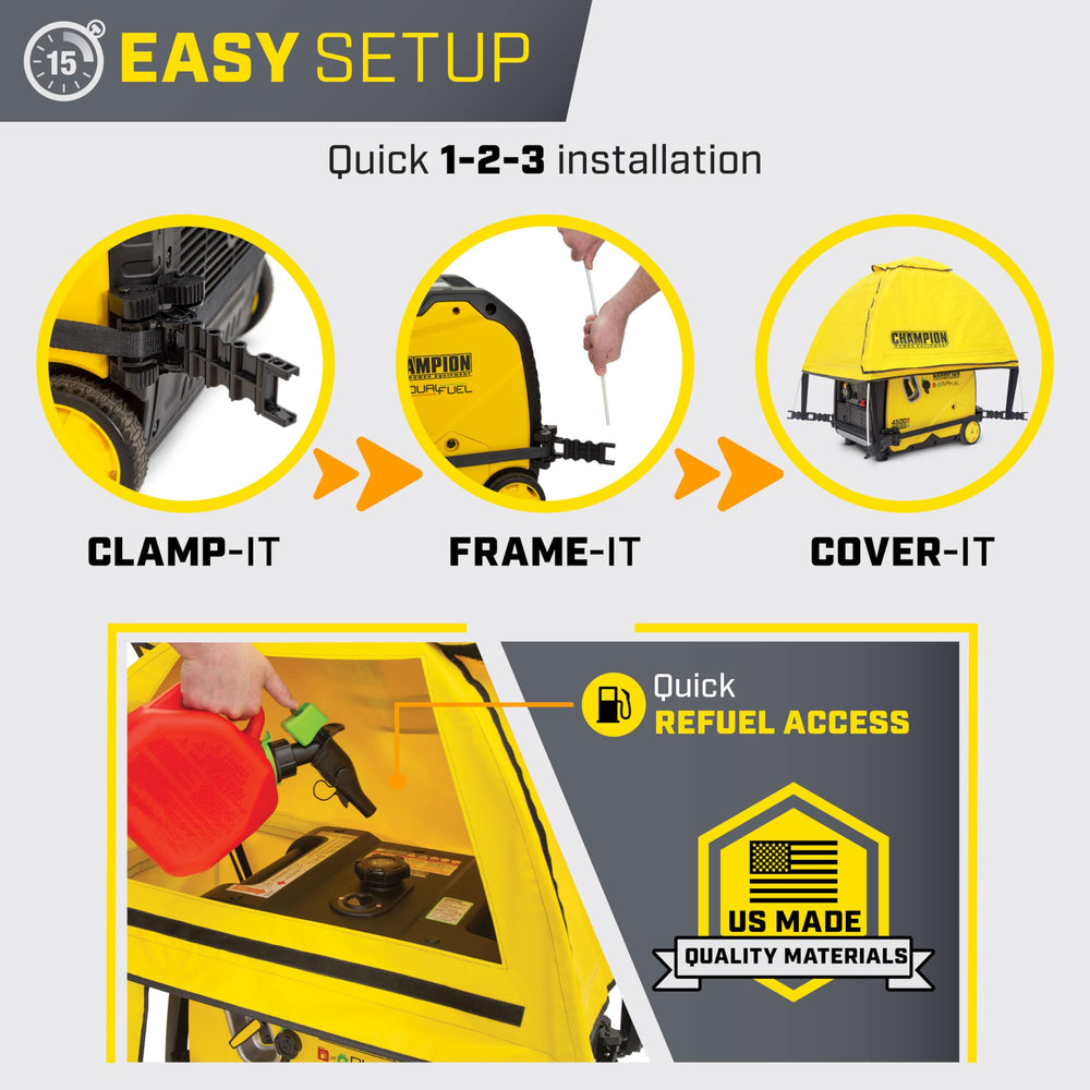 Champion Storm Shield frame detail with clamps and fiberglass rods for secure fit