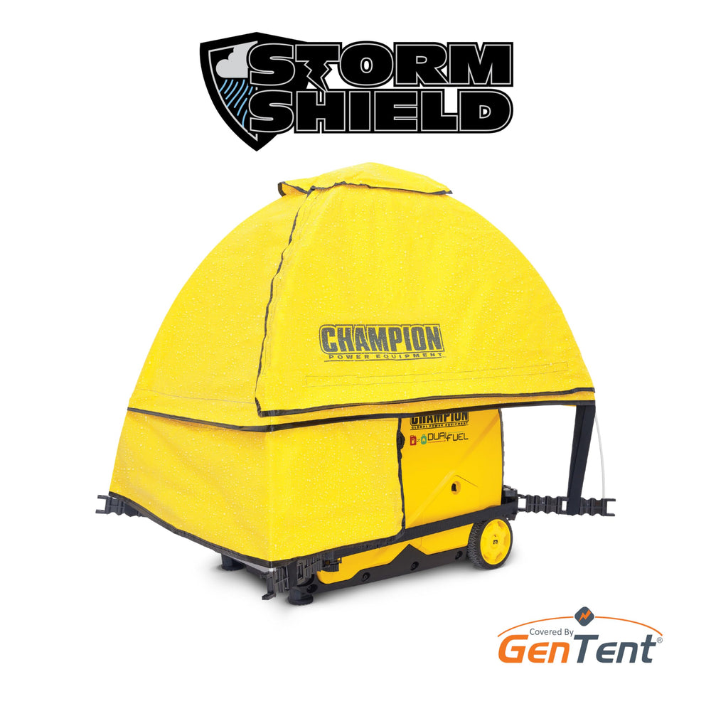Champion Storm Shield size comparison next to inverter showing compact fit
