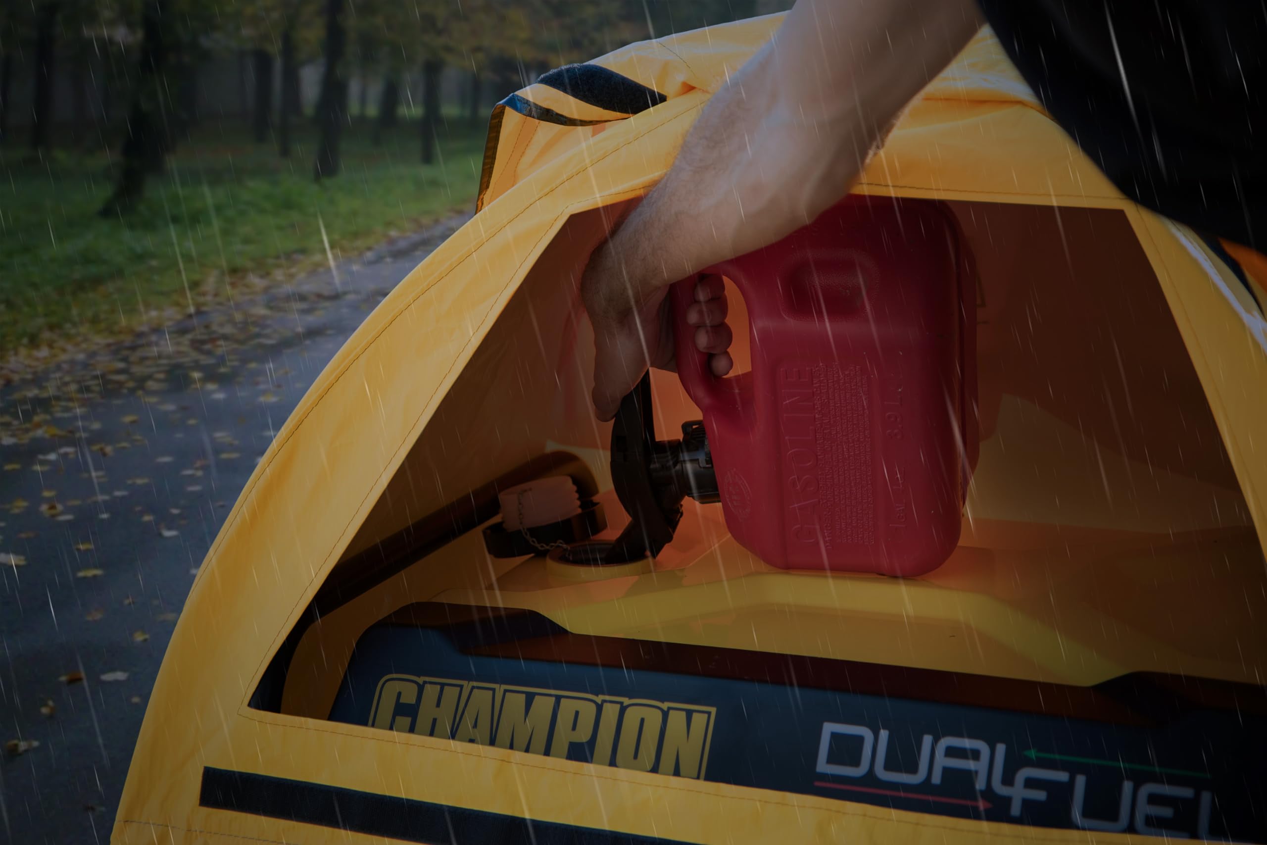 Champion Power Equipment cover beside a person for size and fit clarity