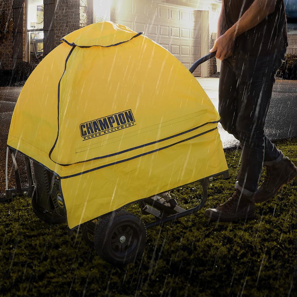 Champion Power Equipment covered generator shedding snow and rain for weather protection