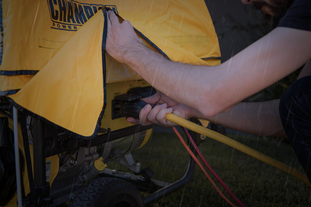 Champion Power Equipment folded cover in storage bag for convenient transport