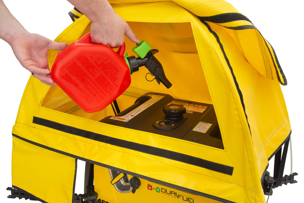 Champion Storm Shield shedding heavy rain to protect generator components
