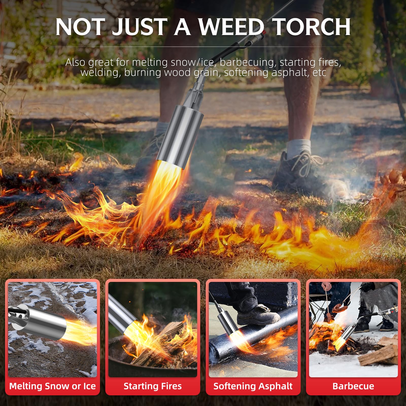 CHAOBING torch next to propane tank to show size and fuel compatibility