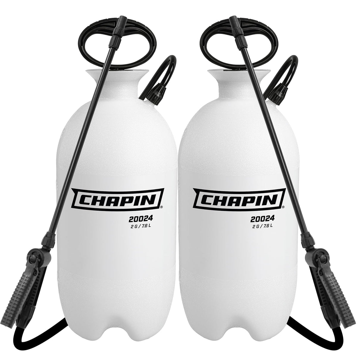 CHAPIN front view of 2-gallon sprayer 2-pack showing compact design and labeling, quick setup benefit