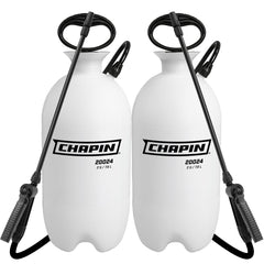 CHAPIN front view of 2-gallon sprayer 2-pack showing compact design and labeling, quick setup benefit