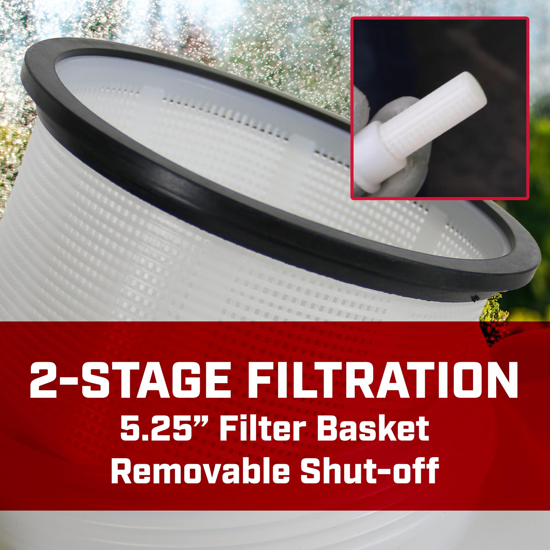 CHAPIN filtration filters removed illustrating two-stage debris protection
