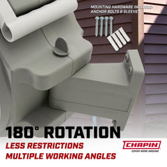 CHAPIN mounted reel swiveling 180 degrees for expanded watering reach