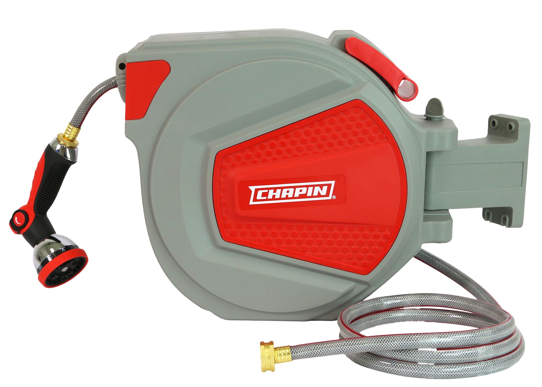 CHAPIN 5999 front-mounted reel showing neat storage and quick access benefit