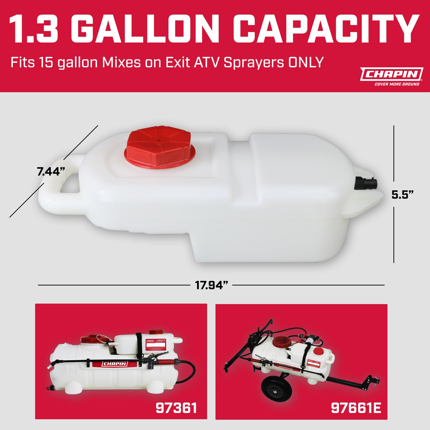 CHAPIN tank mounted on 97361 ATV sprayer for fast field swapping
