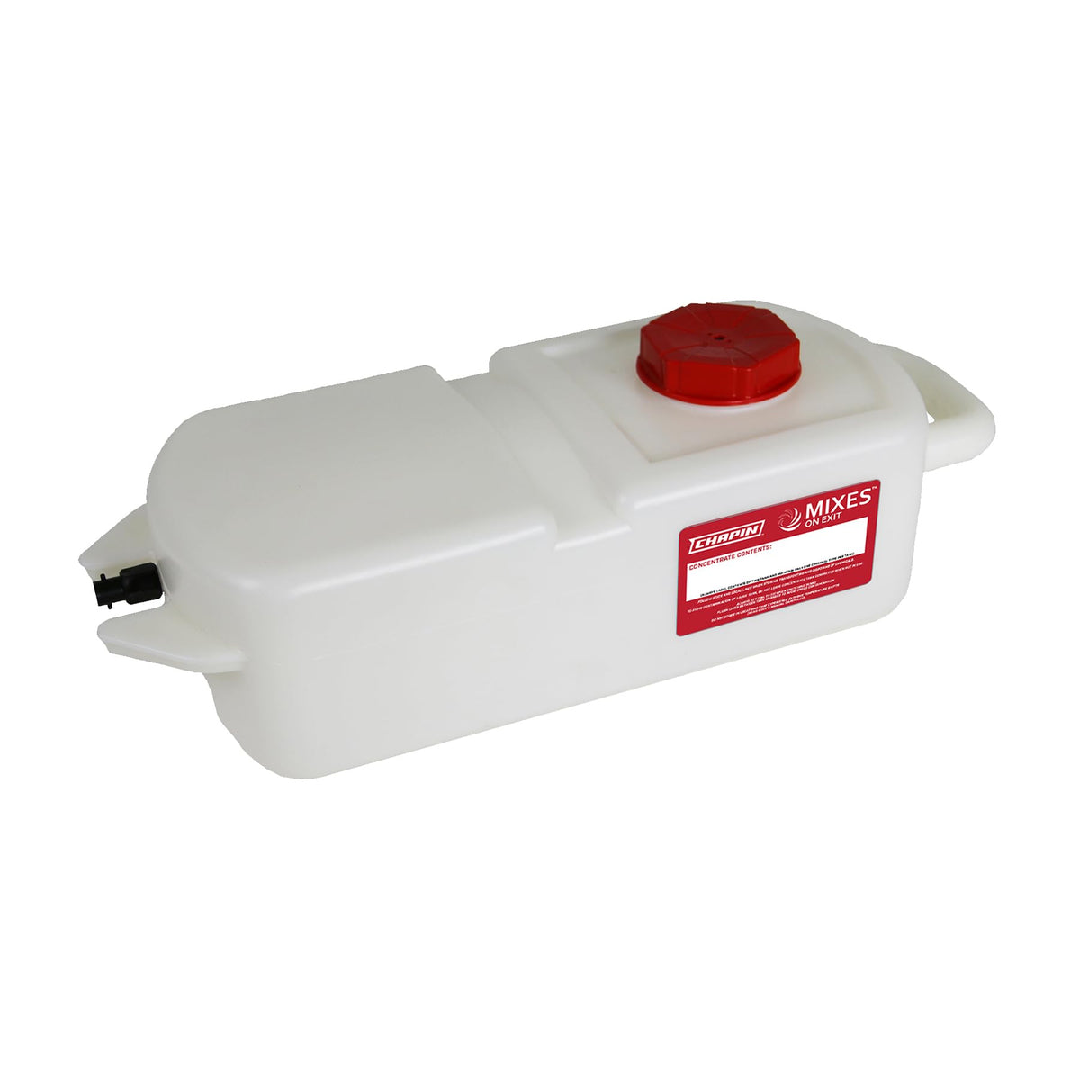 CHAPIN front view of 2-gallon translucent concentrate tank showing shape and fittings for easy replacement