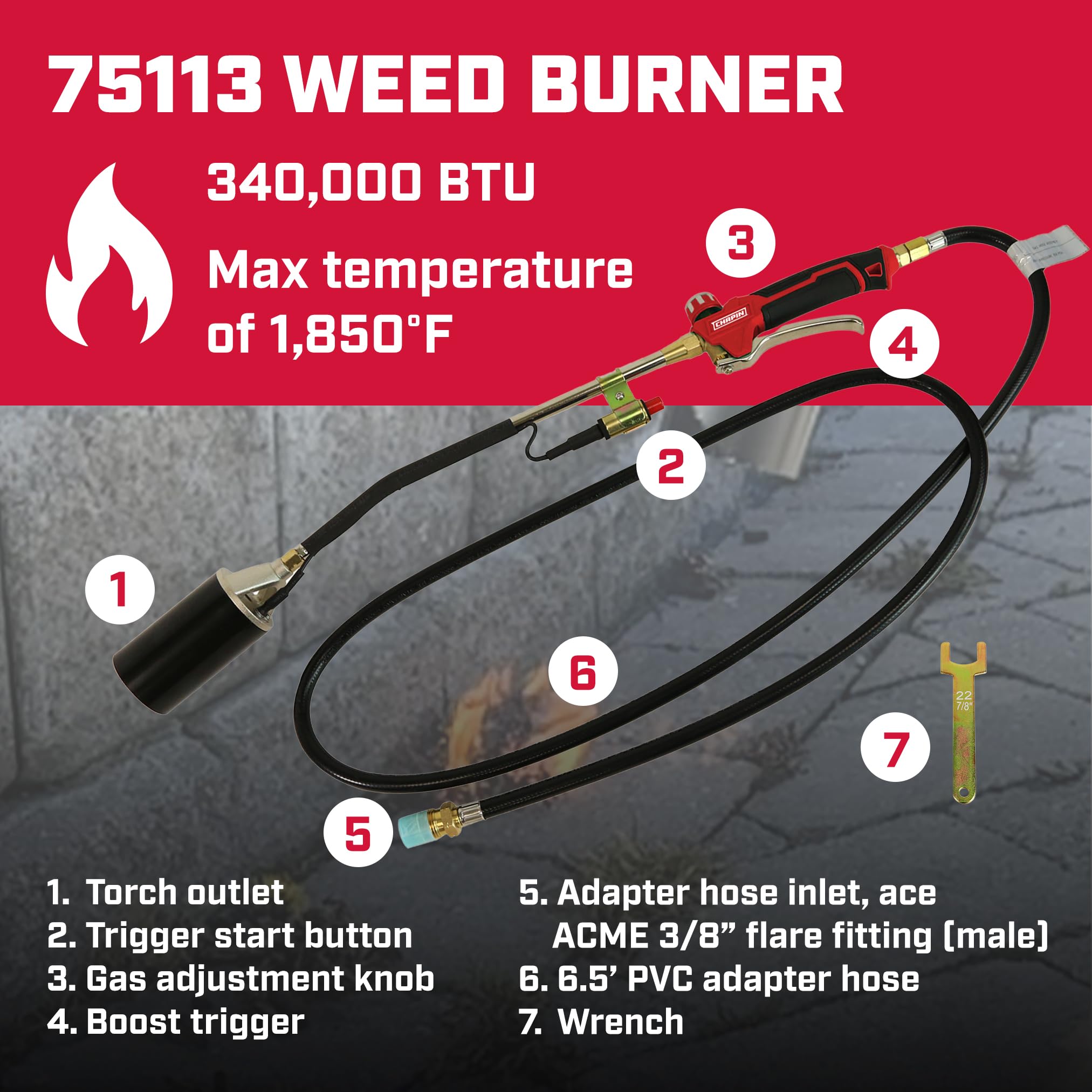 CHAPIN hose connection detail with secure 20 lb tank fitting for safe reach