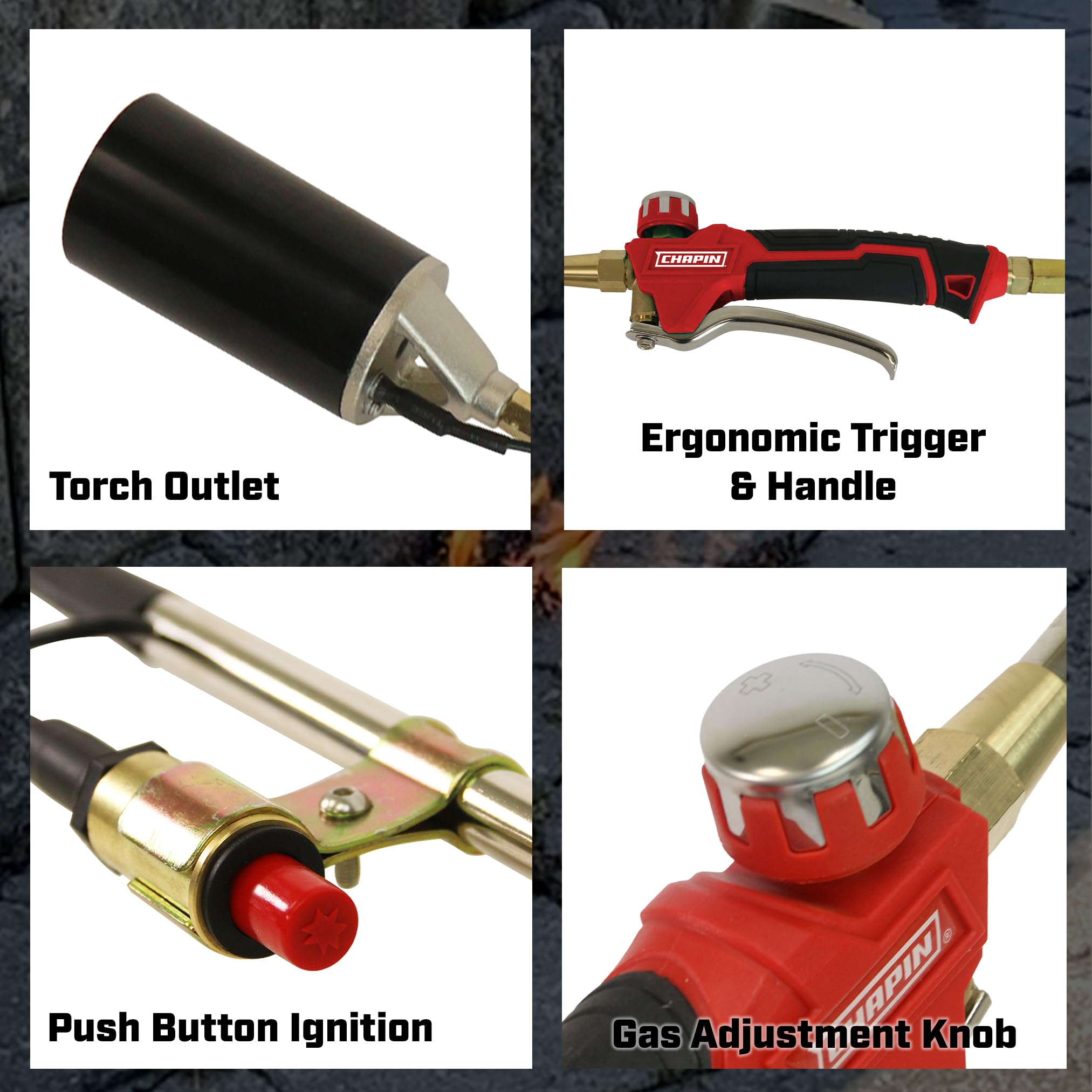 CHAPIN ignition and trigger closeup for quick starts and precise flame control