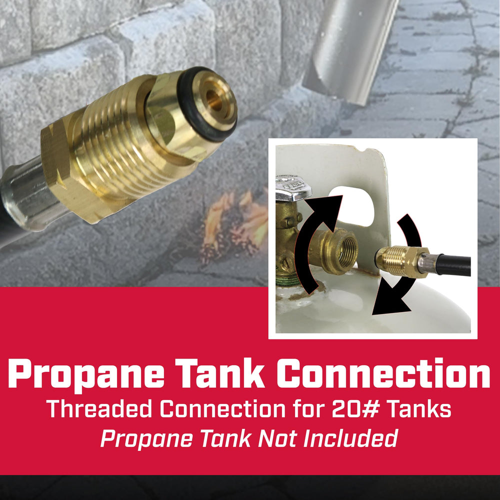 CHAPIN torch beside a 20 lb propane tank showing correct scale and compatibility