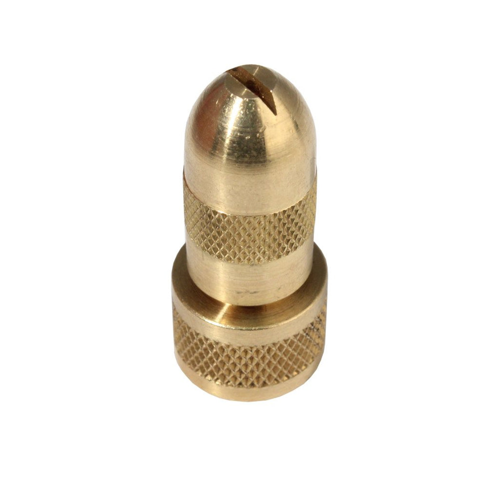 Chapin brass fan nozzle close-up showing even spray for precise coverage