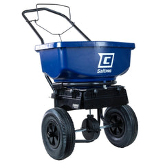 CHAPIN front view of 80 lb spreader showing hopper and frame, durable for winter use