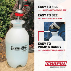 CHAPIN funnel-style fill opening close-up that minimizes splashing and speeds refills