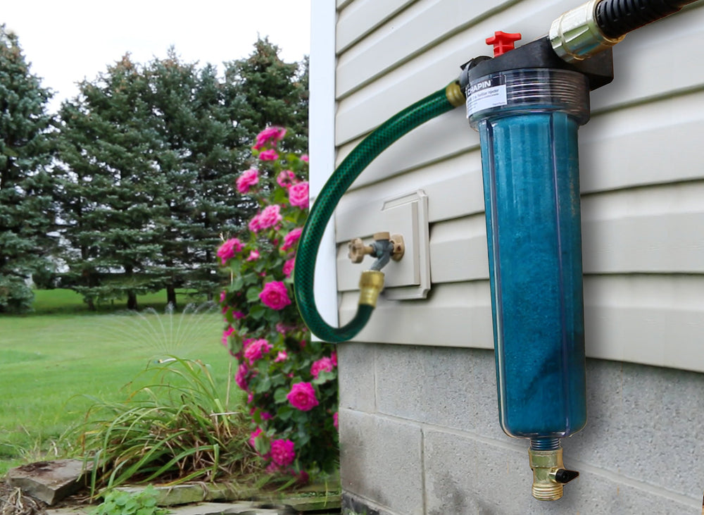 CHAPIN HydroFeed in garden use delivering mixed nutrients through sprinklers