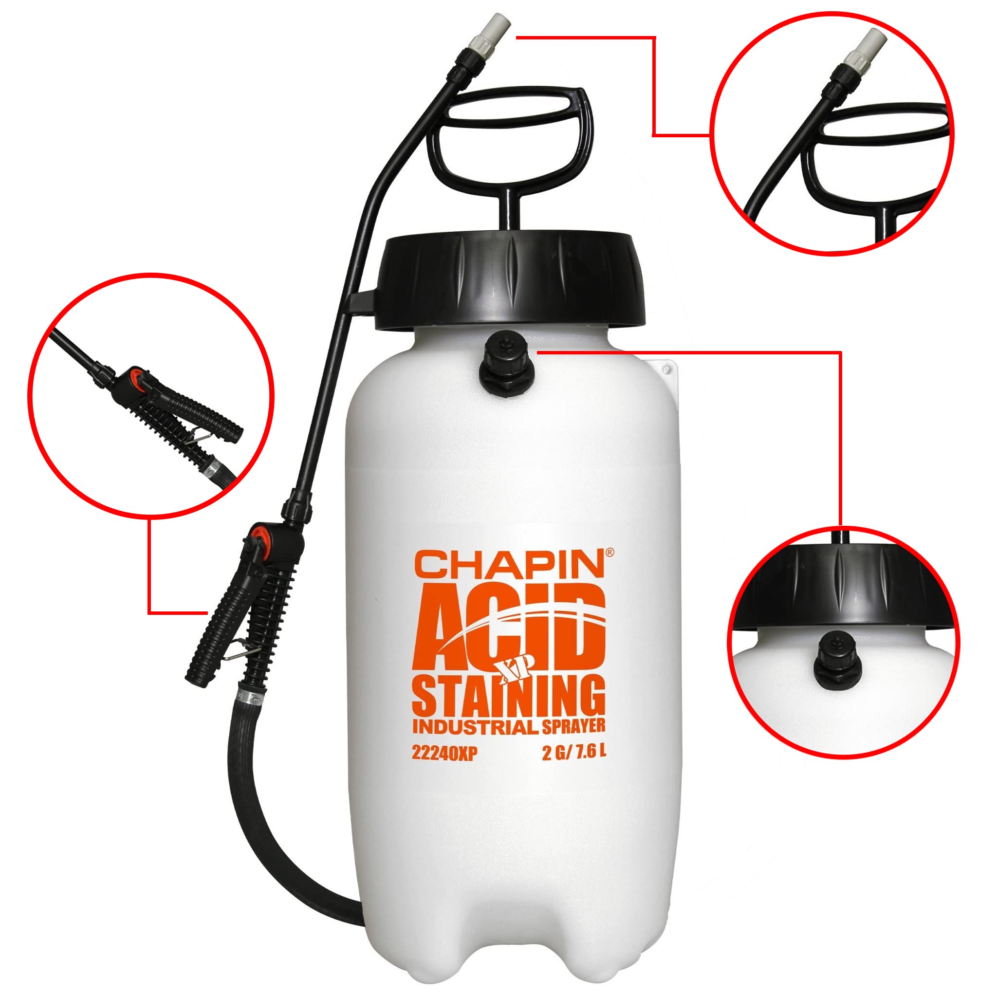 CHAPIN pressure relief valve and labels, safety and chemical resistance