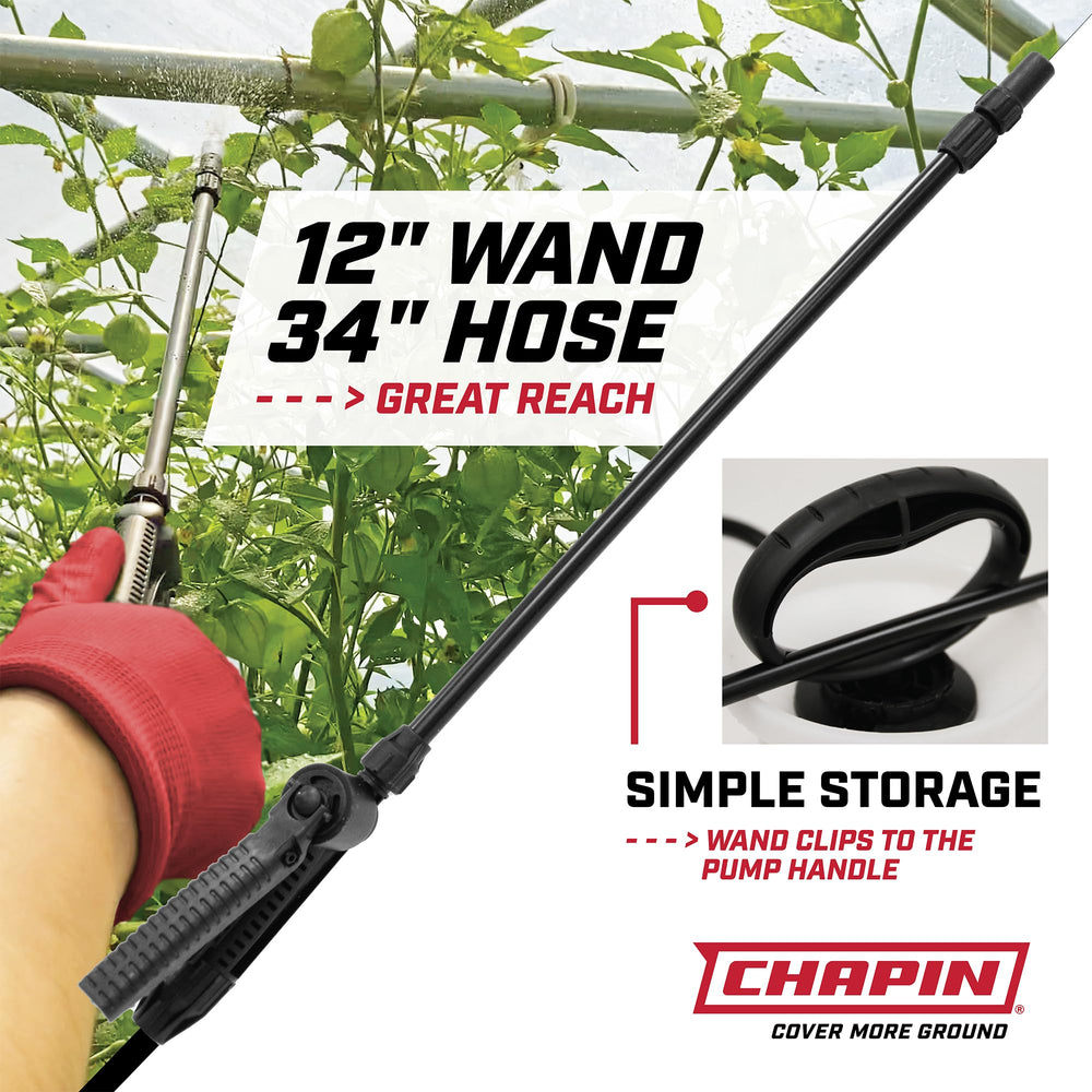 CHAPIN adjustable cone nozzle and 34-inch hose demonstrating switchable stream and spray coverage