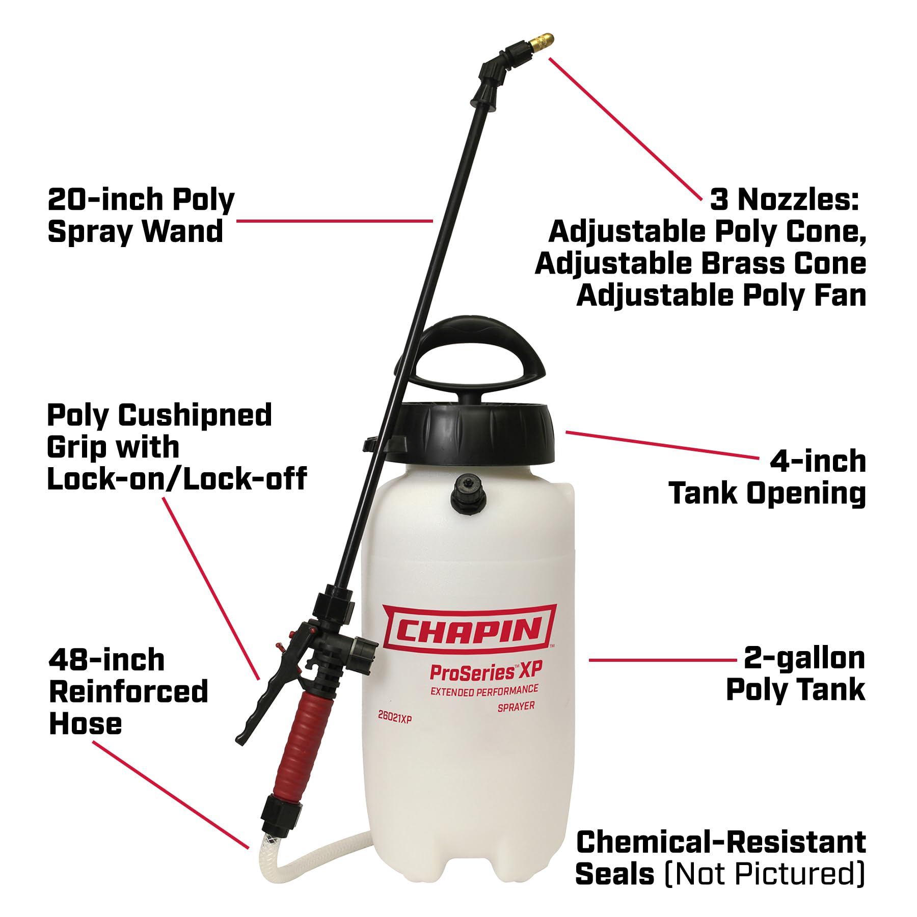 CHAPIN close-up of translucent tank and 4-inch opening for fast filling