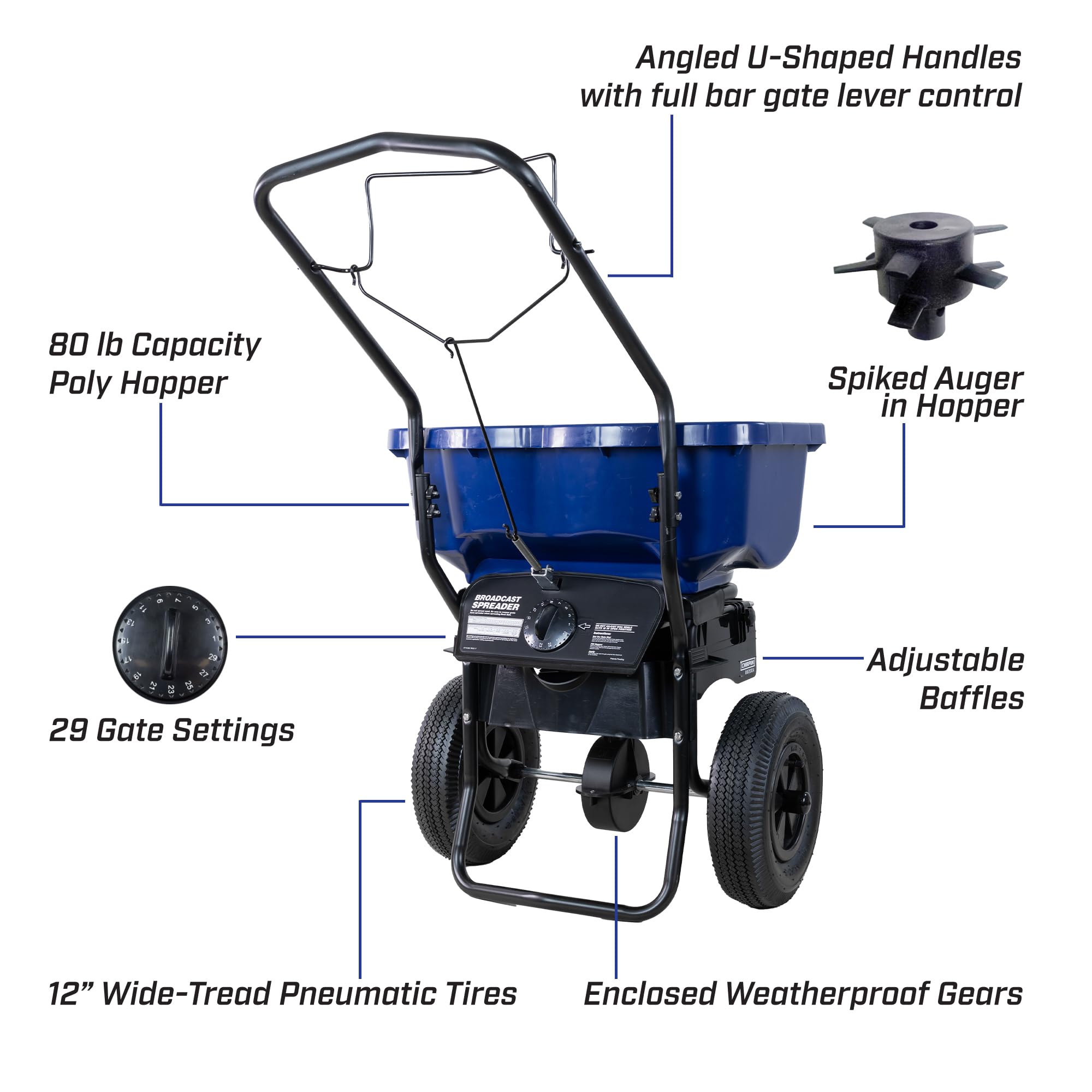CHAPIN 12 inch pneumatic tread tire providing traction on snow and icy surfaces