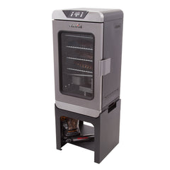 Char-Broil side view with smoker mounted showing secure fit and stability