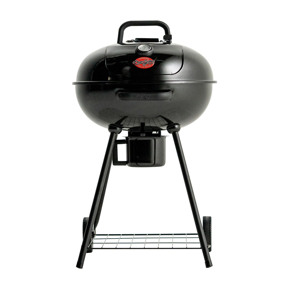Char-Griller 22-inch kettle full front view showing cooking area and lid benefit