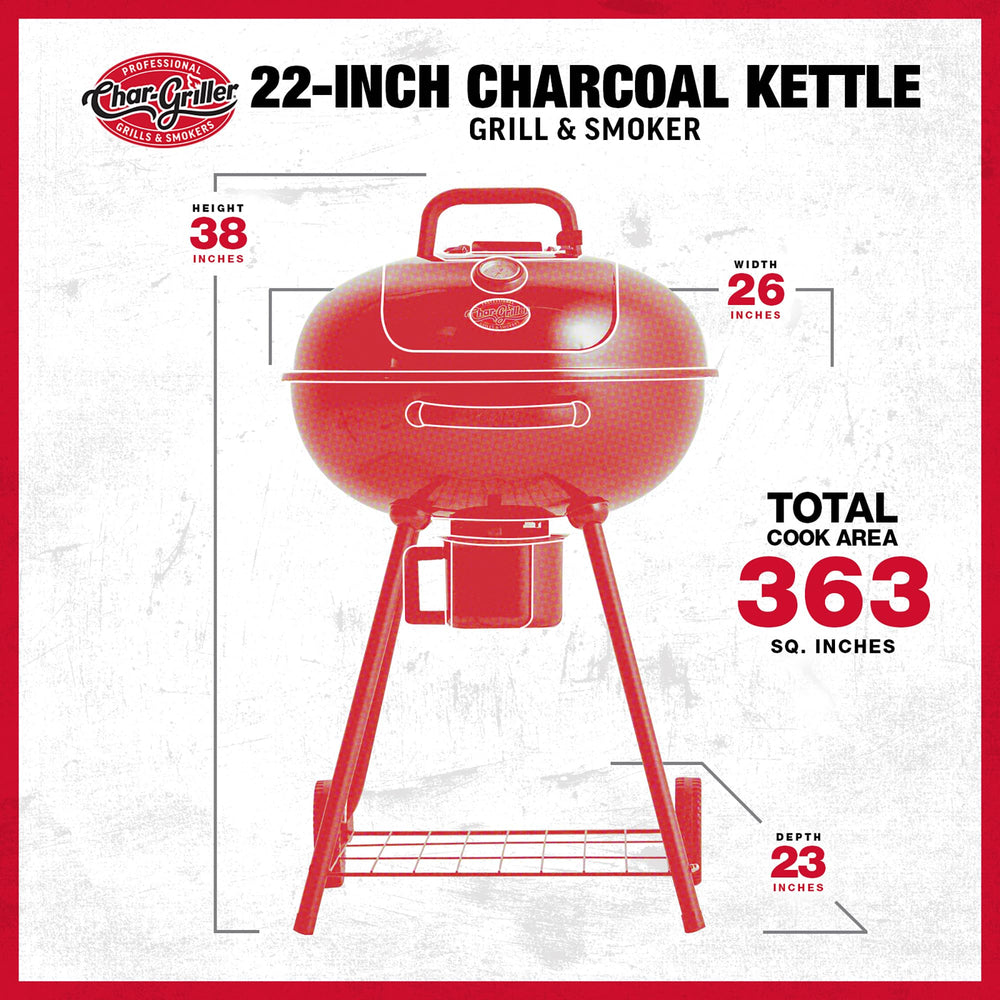 Char-Griller kettle in backyard grilling scene showing authentic charcoal flavor