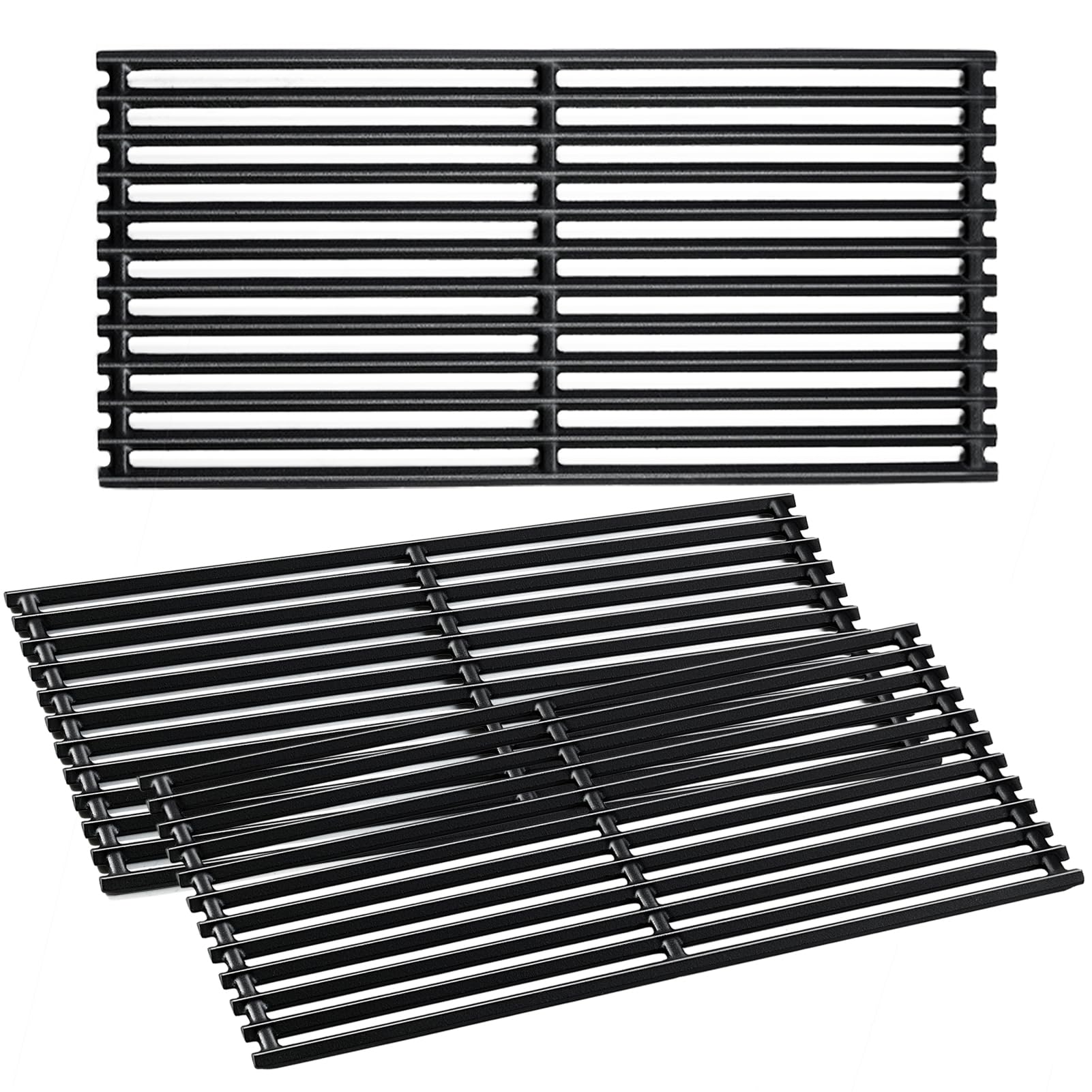 Charbrofire front view of replacement grates showing full cooking surface and fit